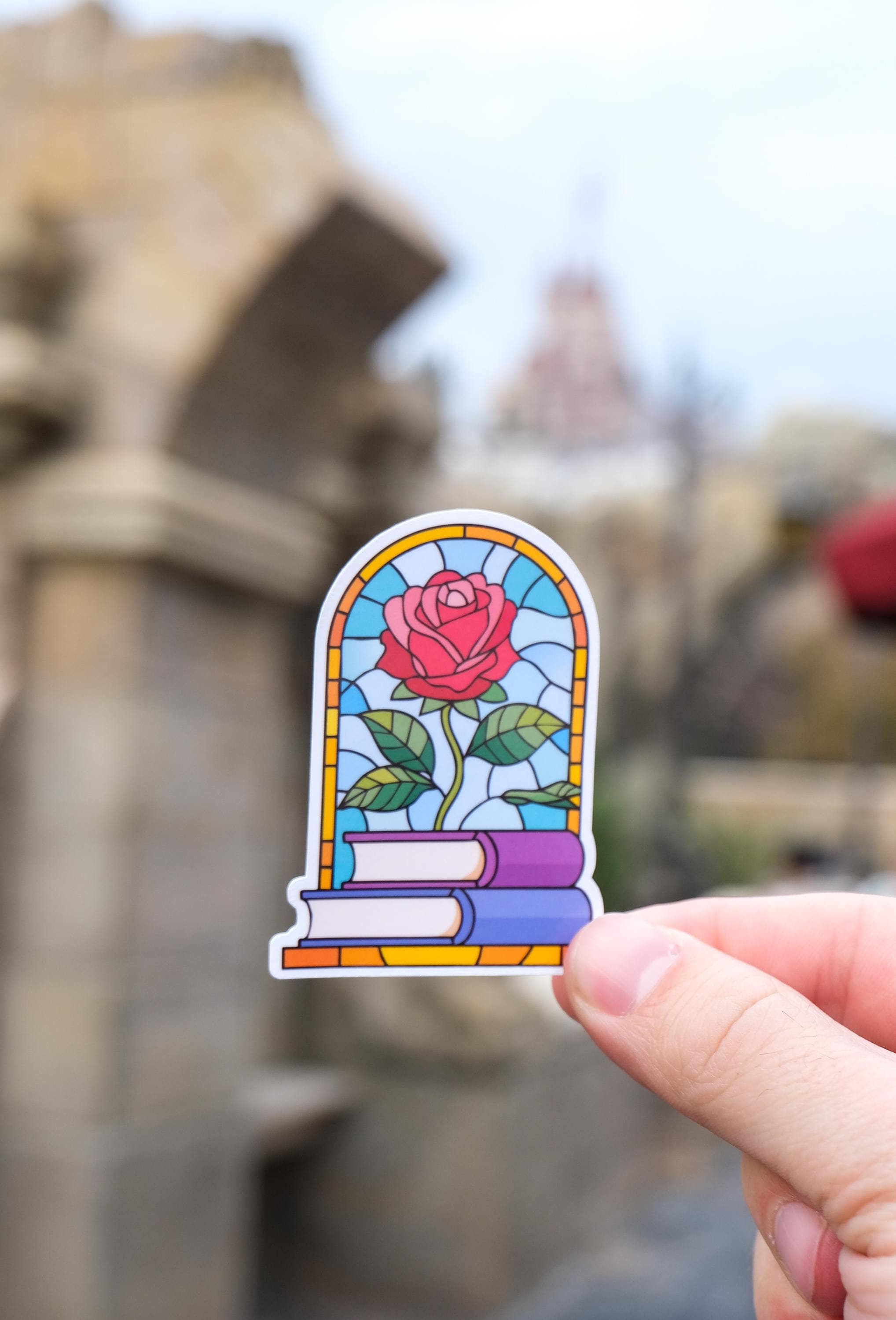 Enchanted Rose + Book Stained Glass Sticker