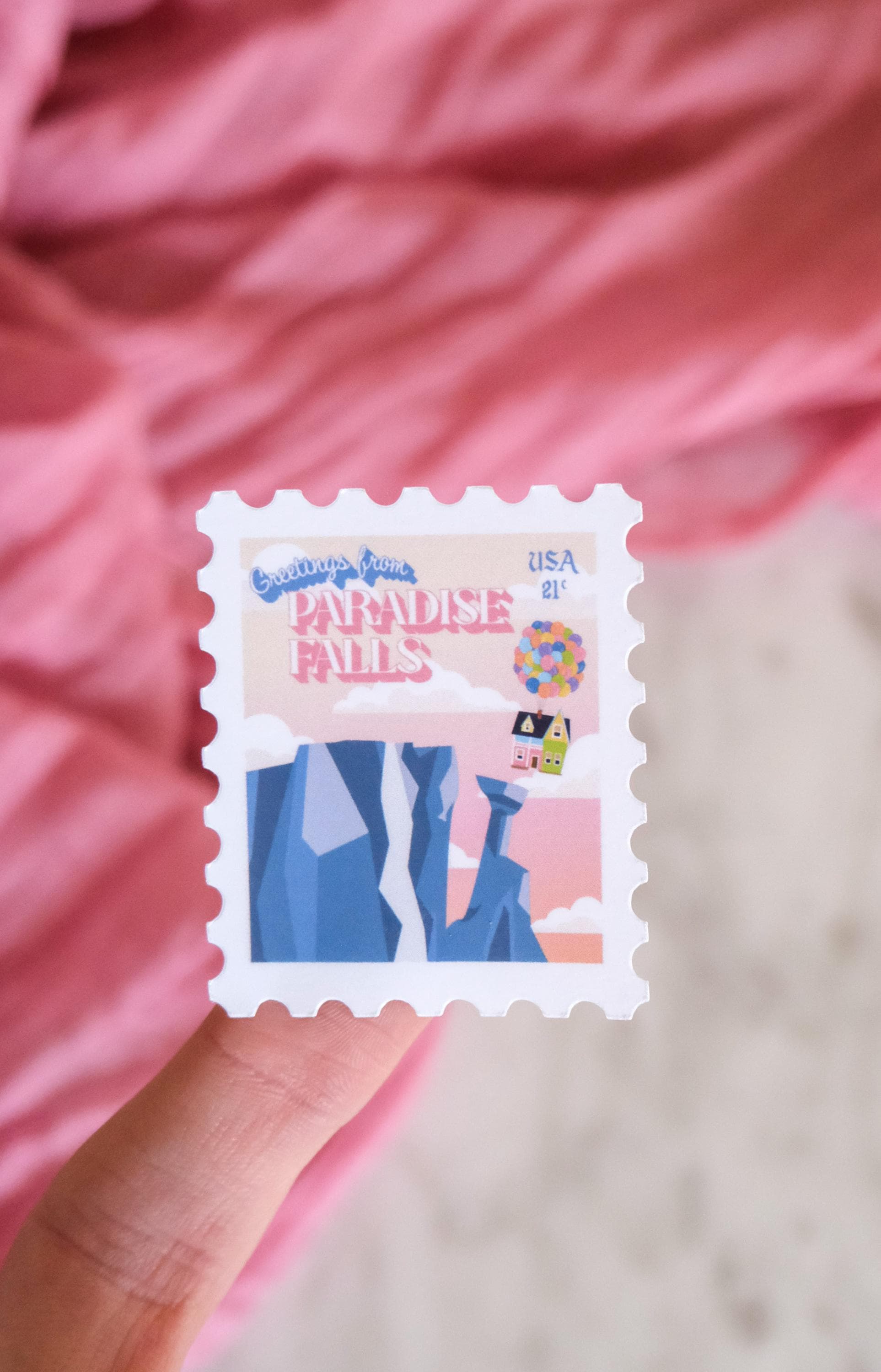 Greeting From Paradise Falls Stamp Sticker