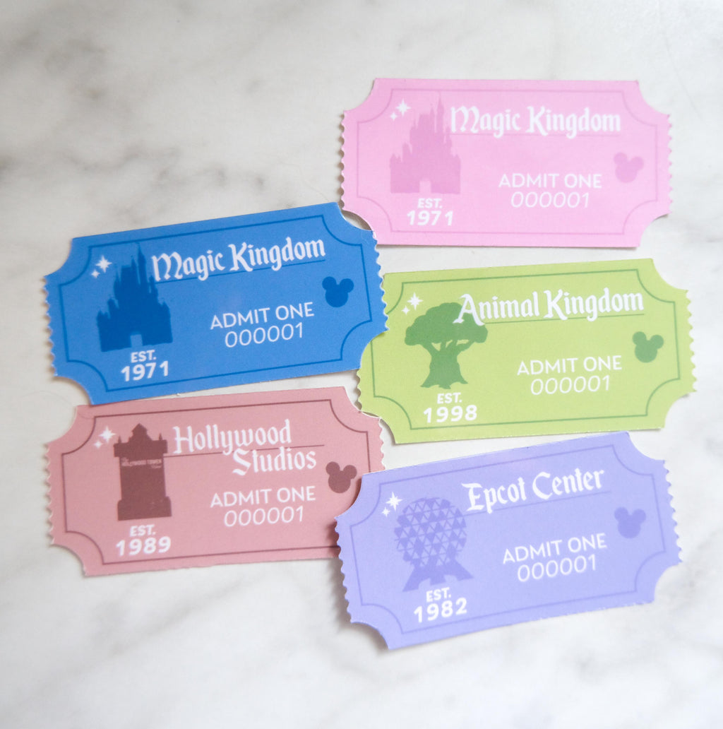 Walt Disney World Park Ticket Stickers