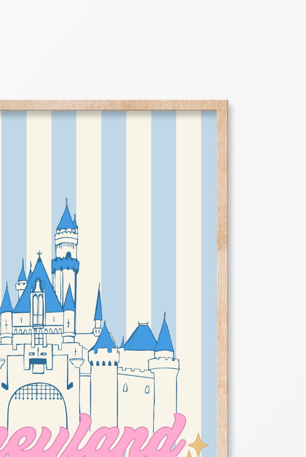 Dreamy Blue Sleeping Beauty Castle, Digital Print