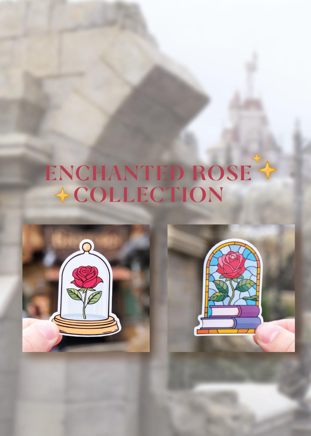 Enchanted Rose + Book Stained Glass Sticker